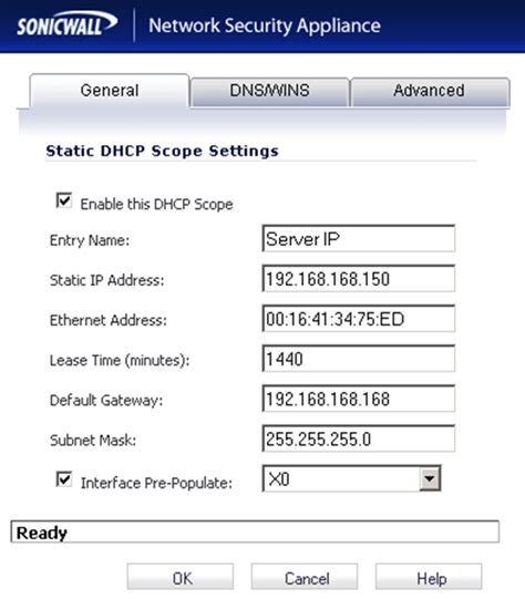 sonicwall dhcp reservation